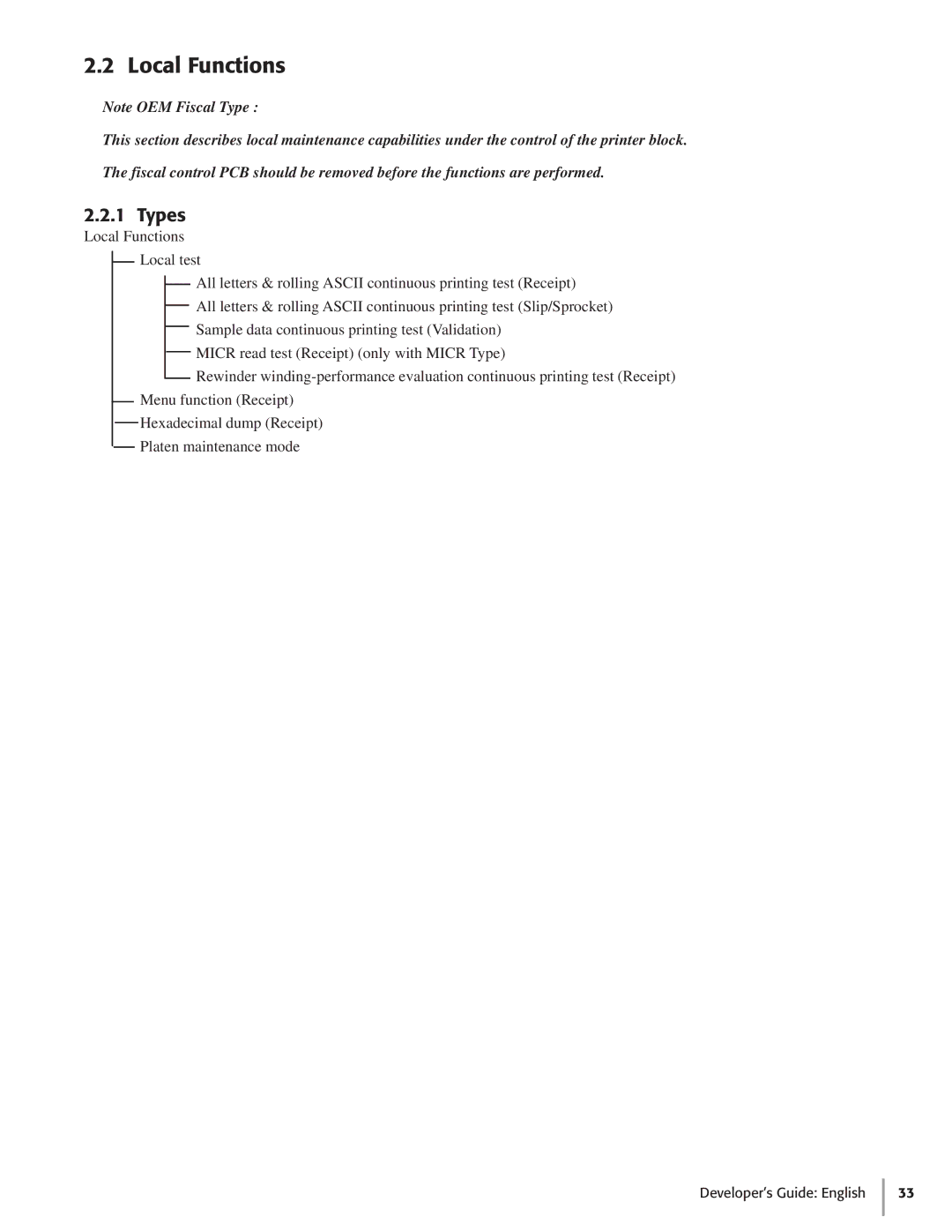 Oki 425S manual Local Functions, Types 