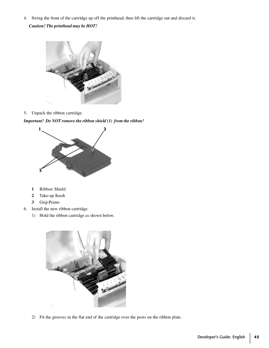 Oki 425S manual Important! Do not remove the ribbon shield 1 from the ribbon 