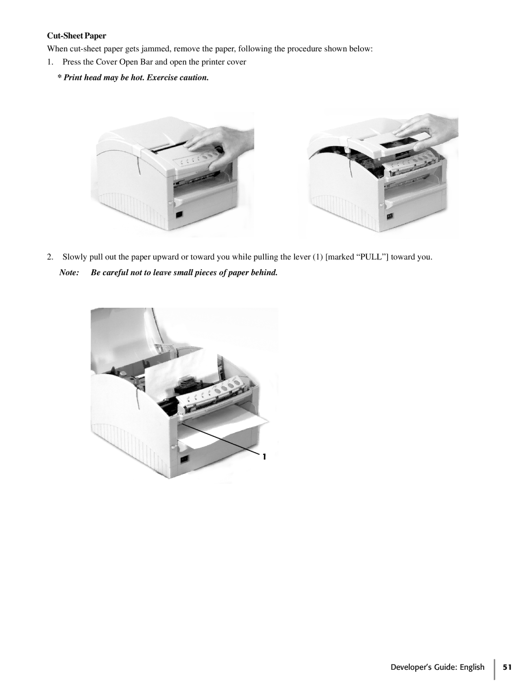 Oki 425S manual Cut-Sheet Paper, Print head may be hot. Exercise caution 