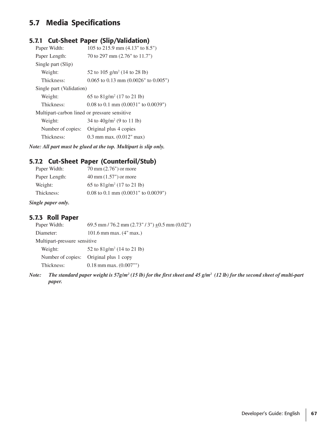 Oki 425S manual Media Specifications, Cut-Sheet Paper Slip/Validation, Cut-Sheet Paper Counterfoil/Stub 