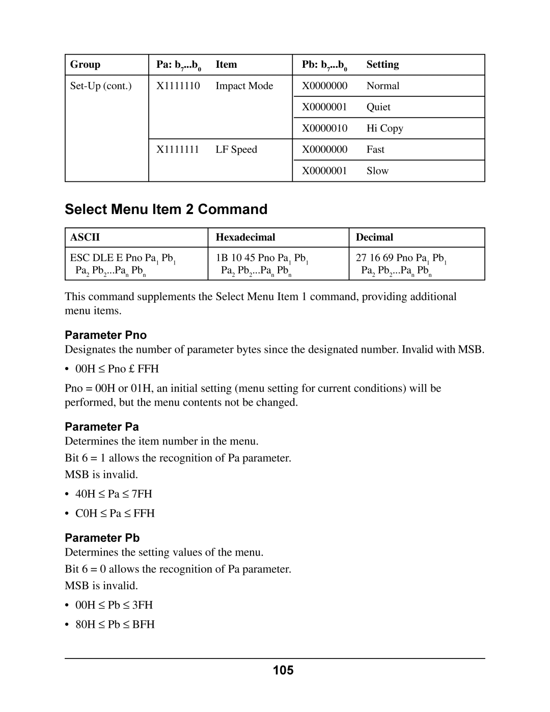 Oki 4410 manual Select Menu Item 2 Command, 105 