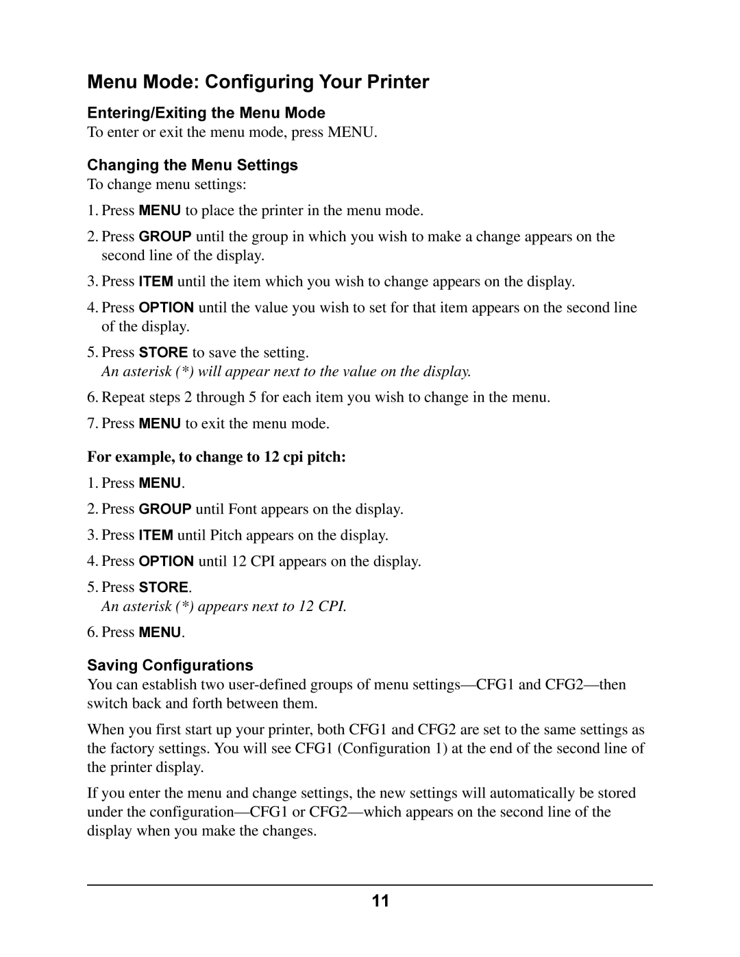 Oki 4410 manual Menu Mode Configuring Your Printer, Entering/Exiting the Menu Mode, Changing the Menu Settings 