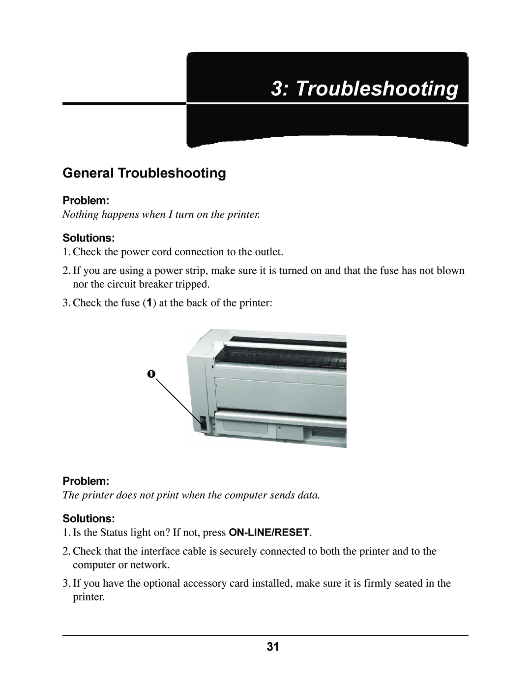 Oki 4410 manual General Troubleshooting, Problem, Solutions 