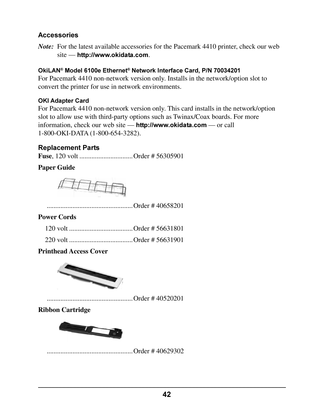 Oki 4410 manual Accessories, Replacement Parts 