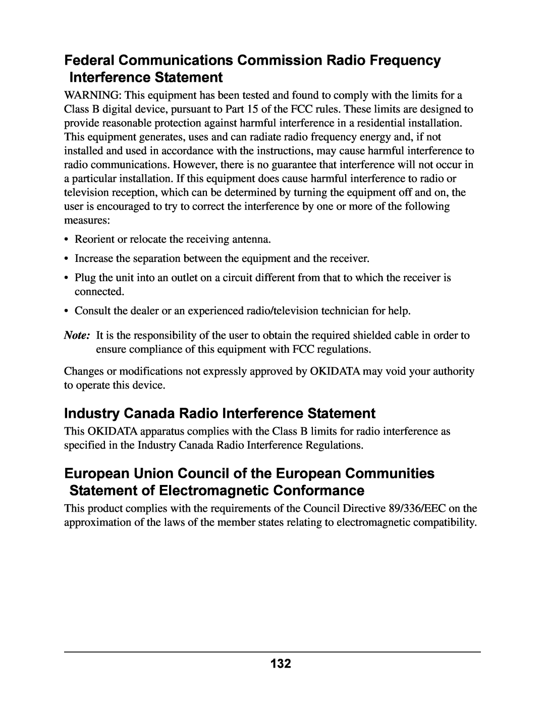 Oki 4410 manual Industry Canada Radio Interference Statement 
