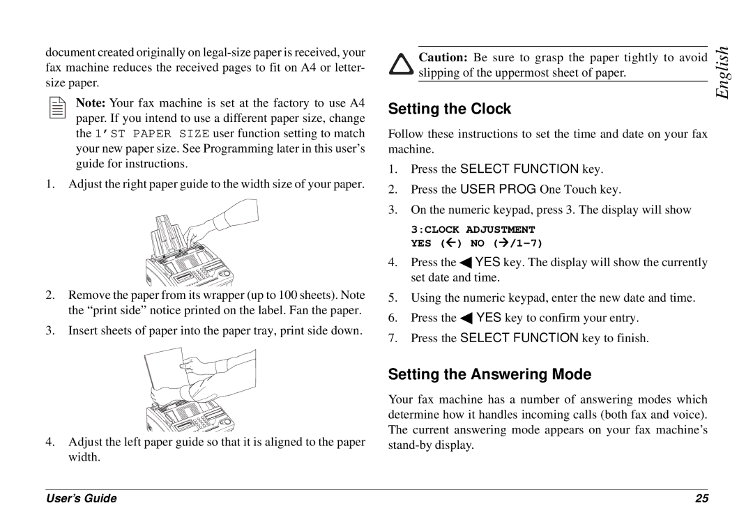 Oki 4500 manual Setting the Clock, Setting the Answering Mode, Press the Select Function key 