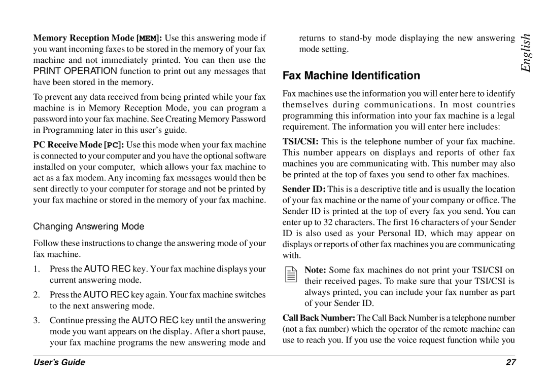 Oki 4500 manual Fax Machine Identification, Changing Answering Mode 