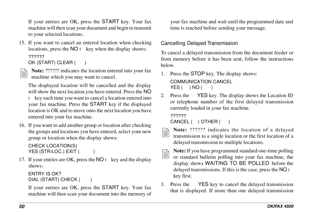 Oki 4500 manual Cancelling Delayed Transmission 