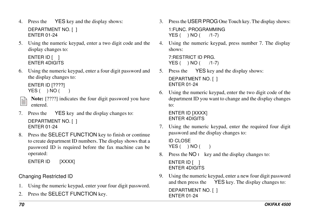 Oki 4500 manual Changing Restricted ID 