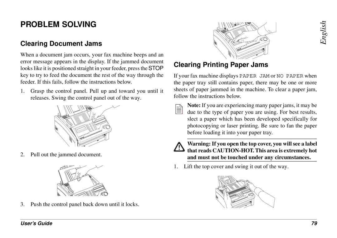 Oki 4500 manual Problem Solving, Clearing Document Jams, Clearing Printing Paper Jams 