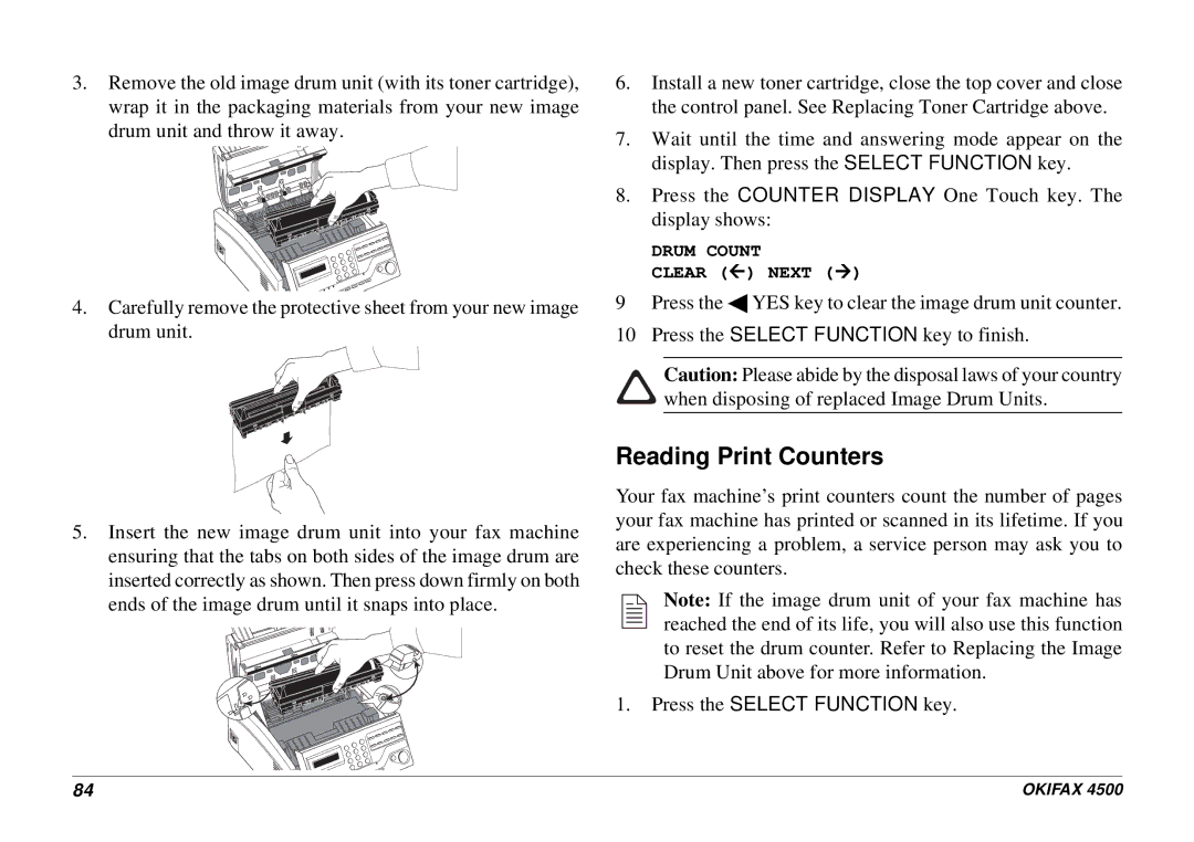 Oki 4500 manual Reading Print Counters, Press the Select Function key 