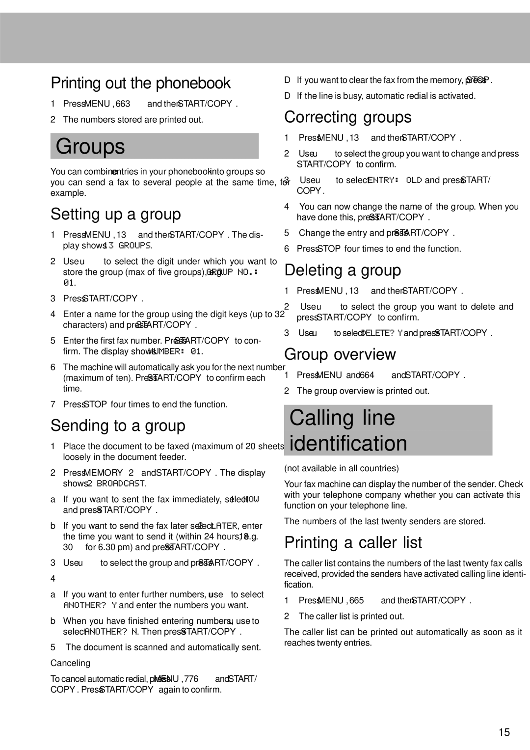 Oki 4510 manual Groups, Calling line Identification 