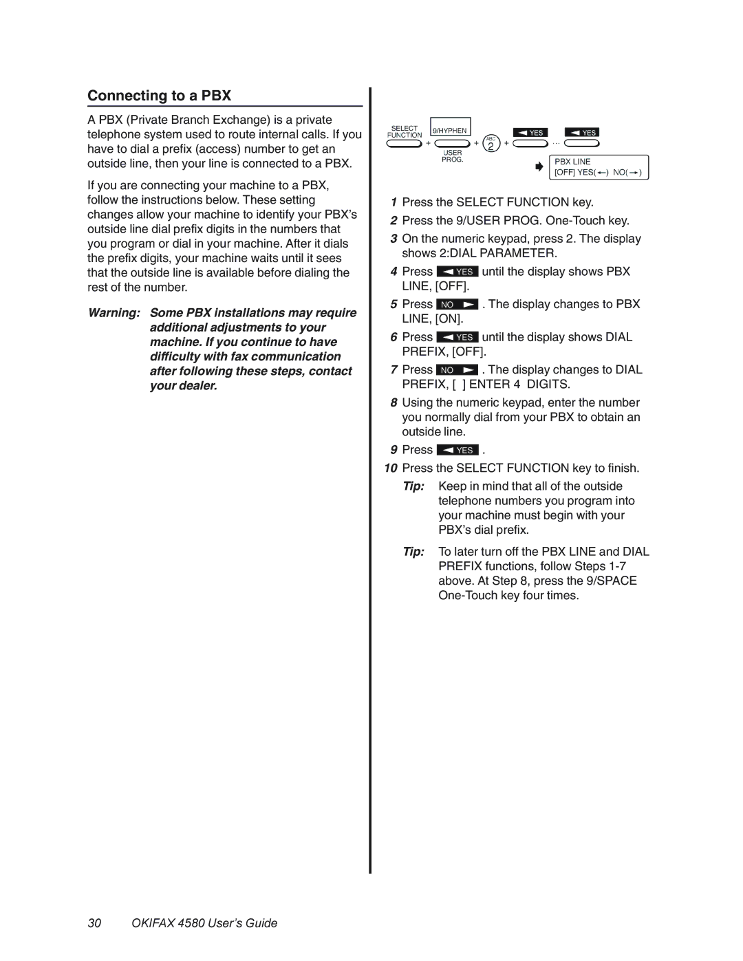 Oki 4580 manual Connecting to a PBX 