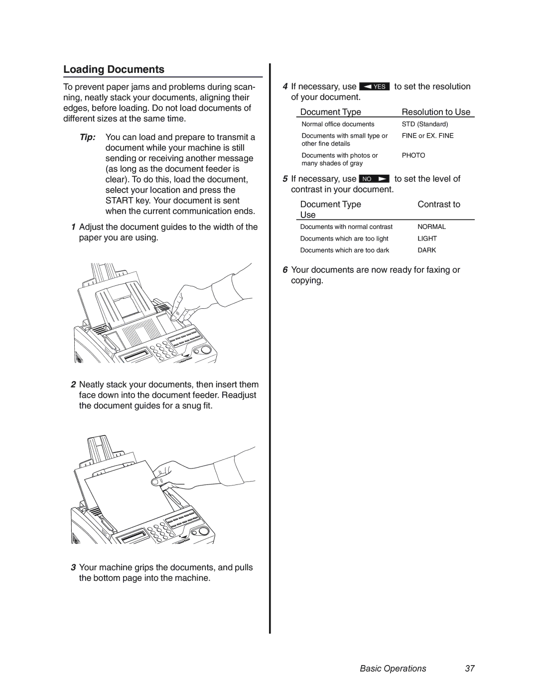 Oki 4580 manual Loading Documents, Your document Document Type Resolution to Use 