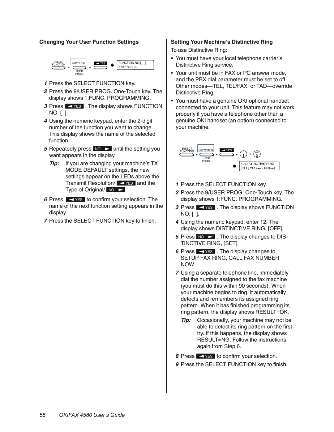 Oki 4580 manual Changing Your User Function Settings, Setting Your Machine’s Distinctive Ring 