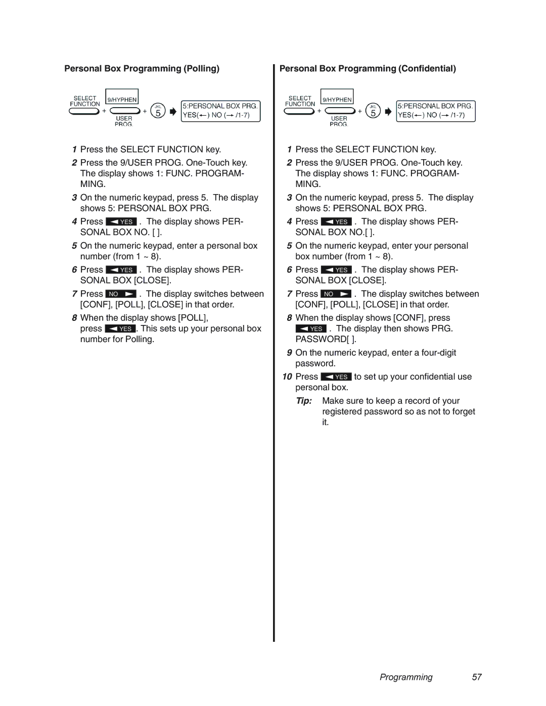 Oki 4580 manual Personal Box Programming Polling, Sonal BOX Close, Personal Box Programming Confidential 