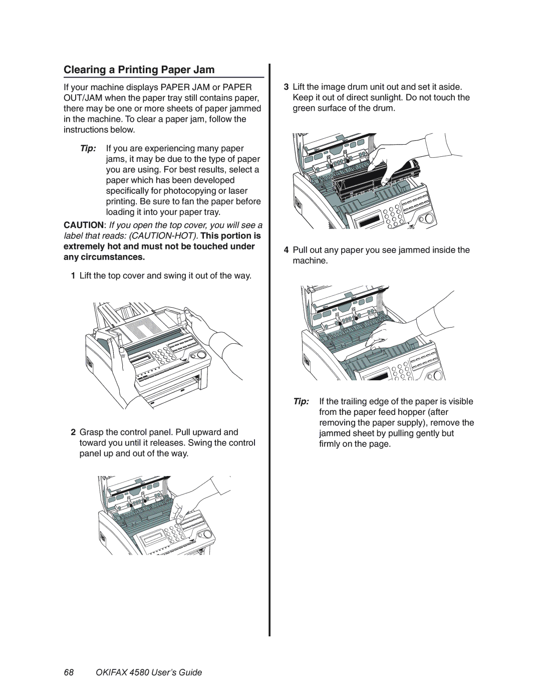 Oki 4580 manual Clearing a Printing Paper Jam 