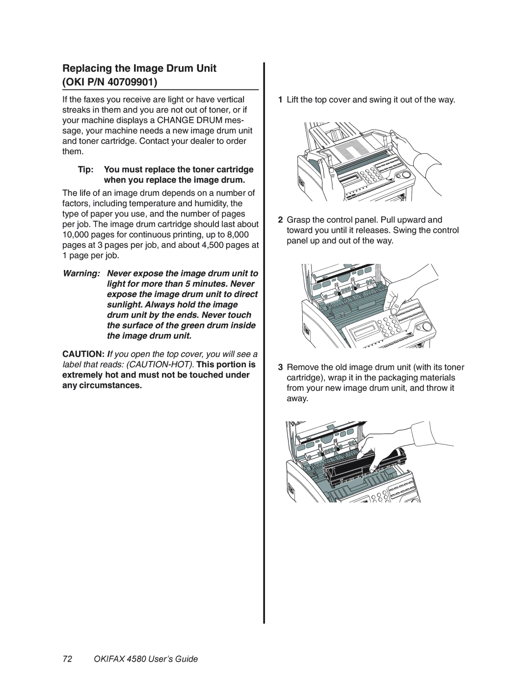 Oki 4580 manual Replacing the Image Drum Unit OKI P/N 