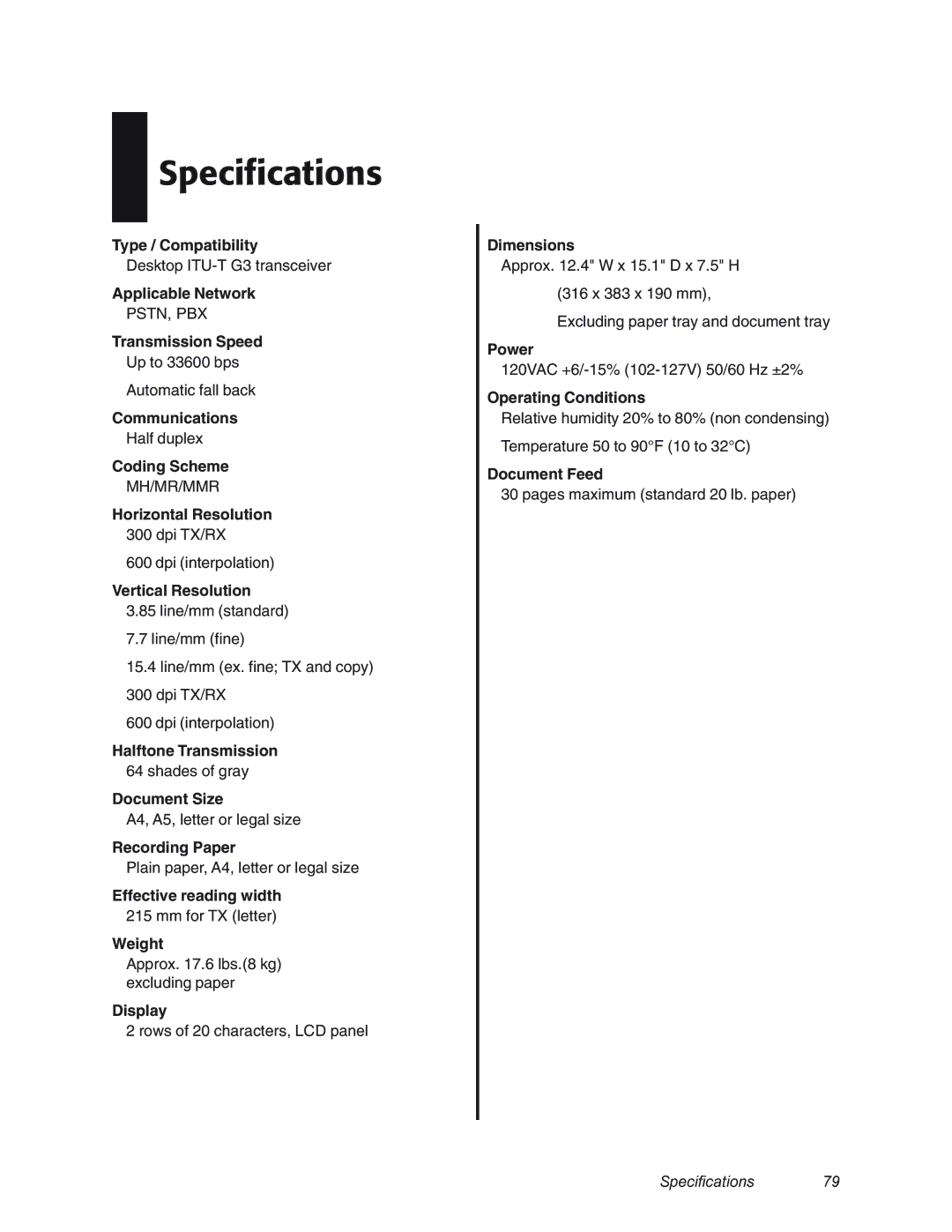 Oki 4580 manual Specifications 