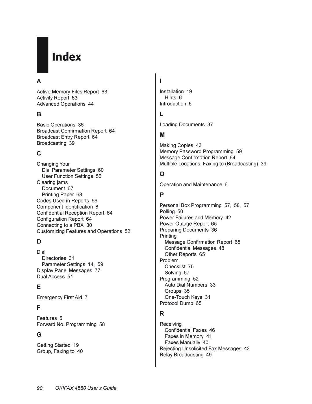 Oki 4580 manual Index 