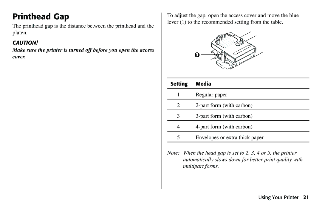 Oki 490 manual Printhead Gap 