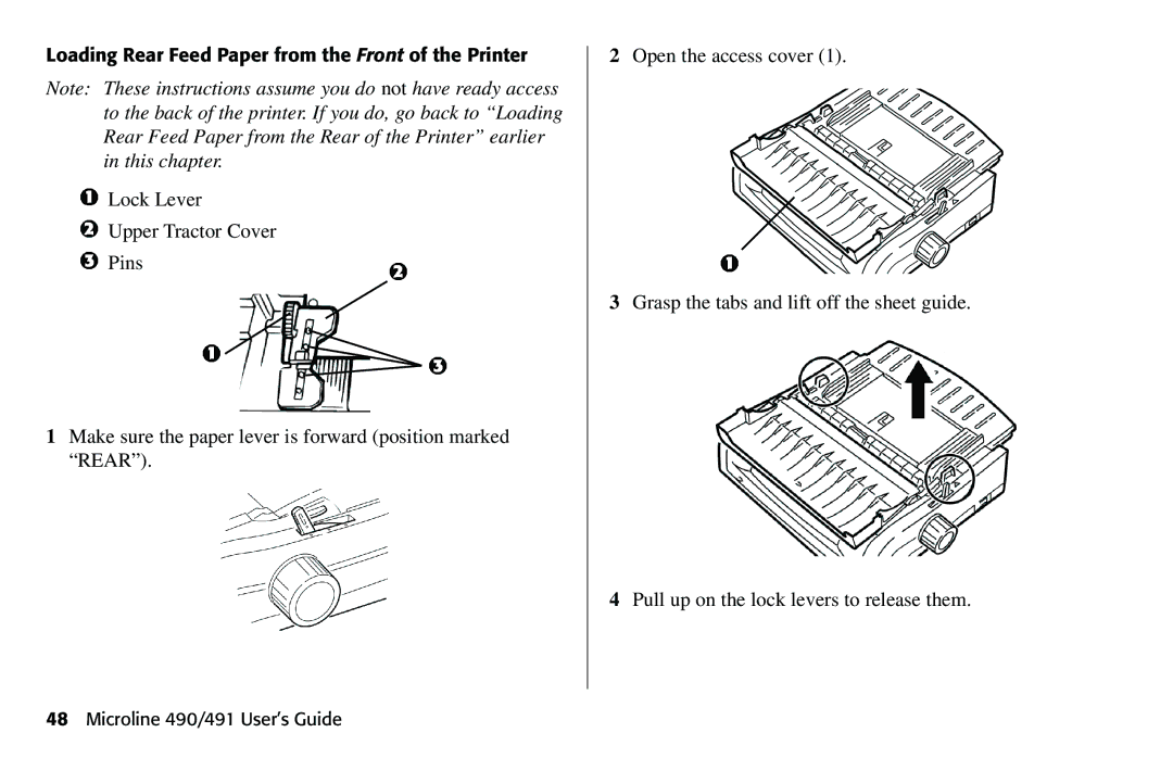 Oki 490 manual Loading Rear Feed Paper from the Front of the Printer 