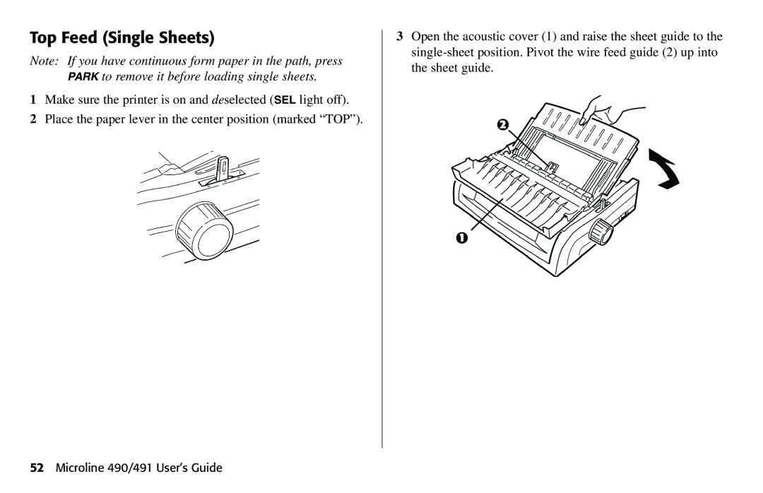 Oki 490 manual Top Feed Single Sheets 