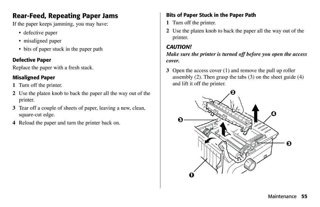 Oki 490 manual Rear-Feed, Repeating Paper Jams 