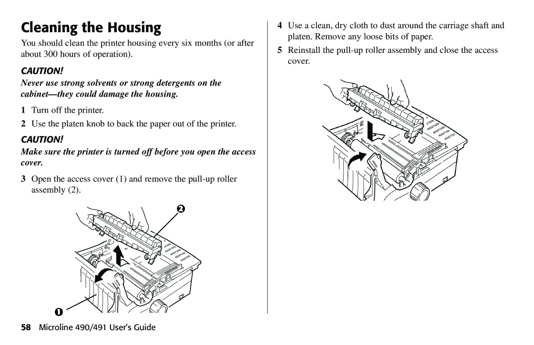 Oki 490 manual Cleaning the Housing 