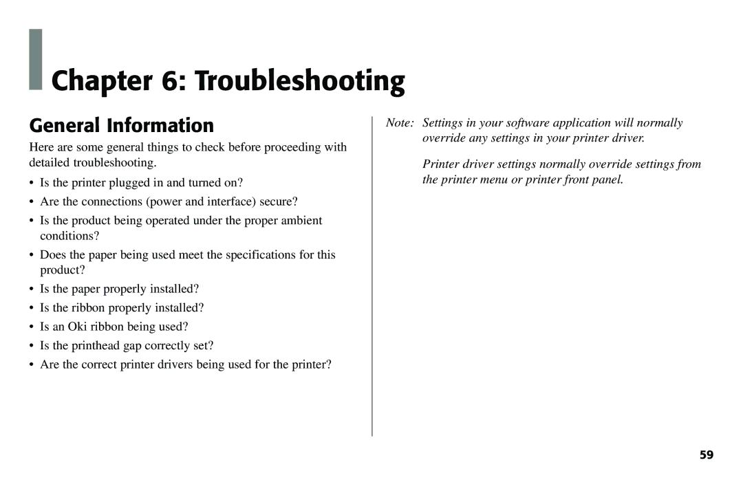 Oki 490 manual Troubleshooting, General Information 