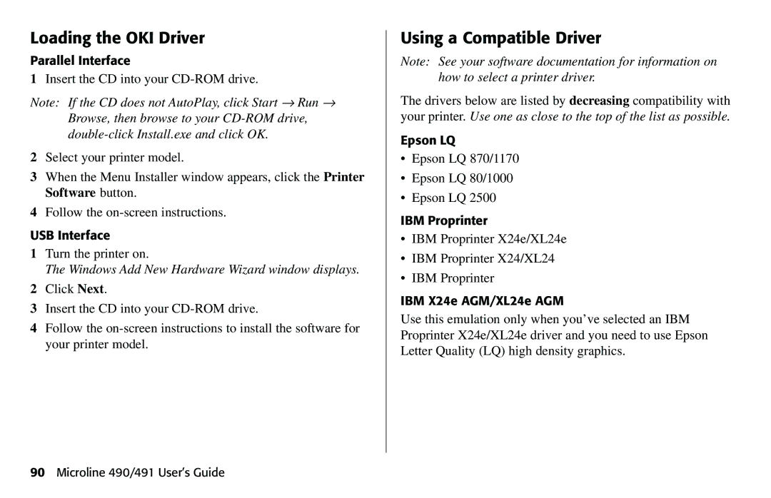 Oki 490 manual Loading the OKI Driver, Using a Compatible Driver 