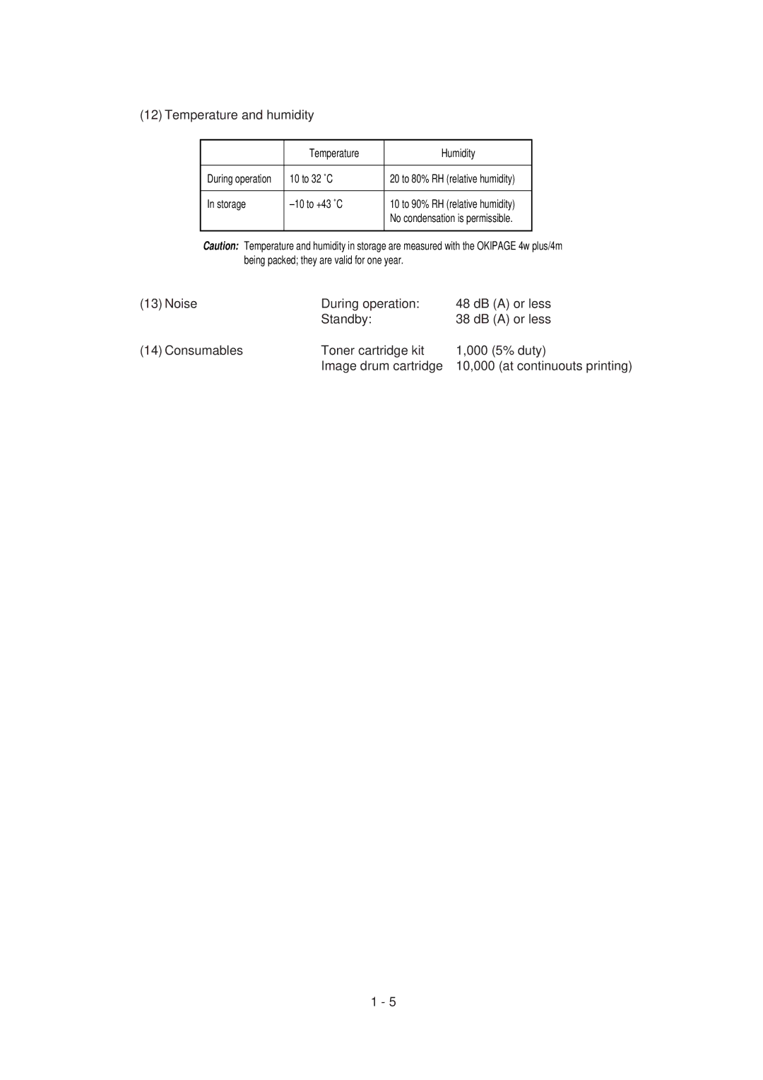 Oki 4M, 4W PLUS specifications Temperature and humidity 