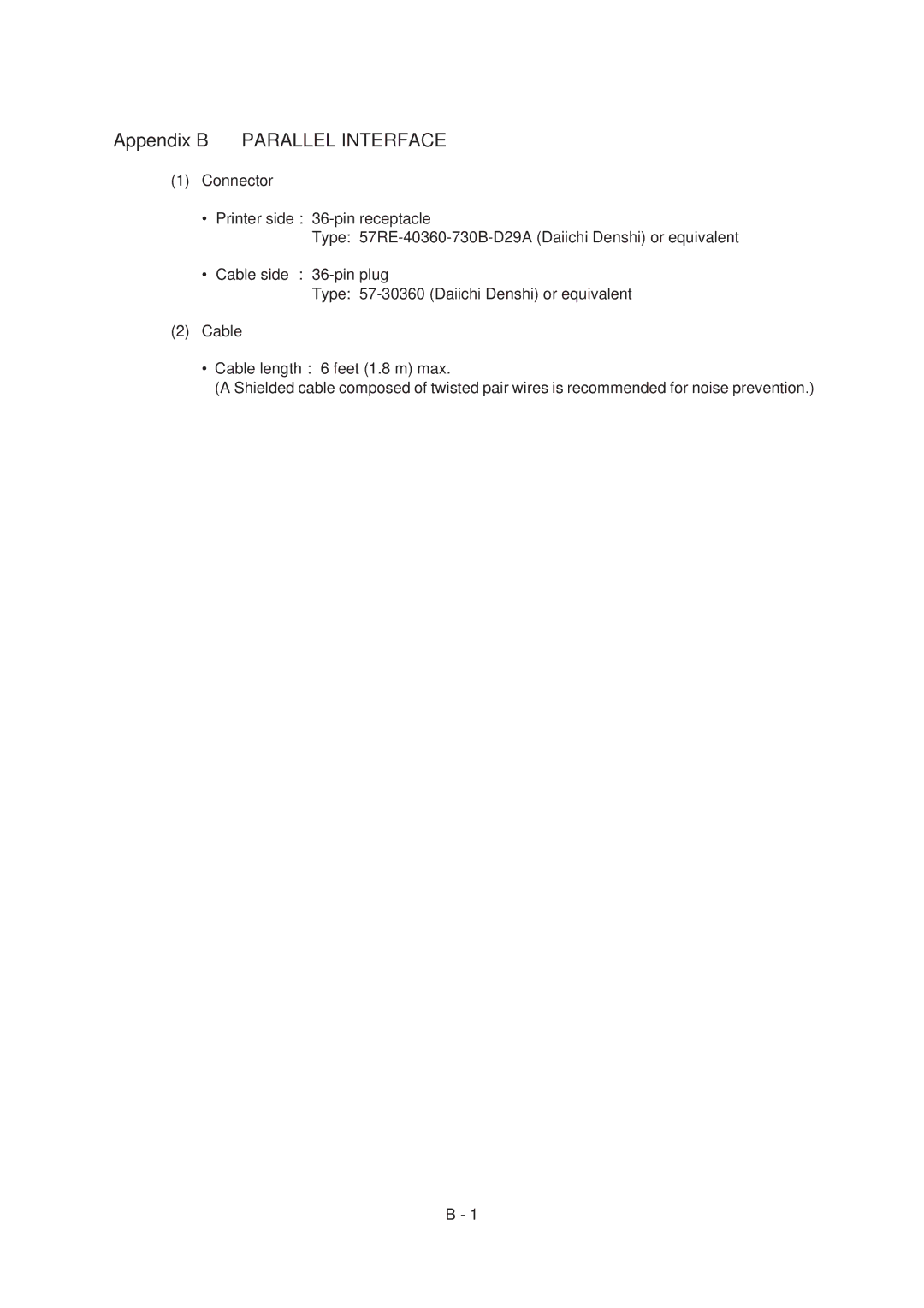 Oki 4M, 4W PLUS specifications Appendix B Parallel Interface 