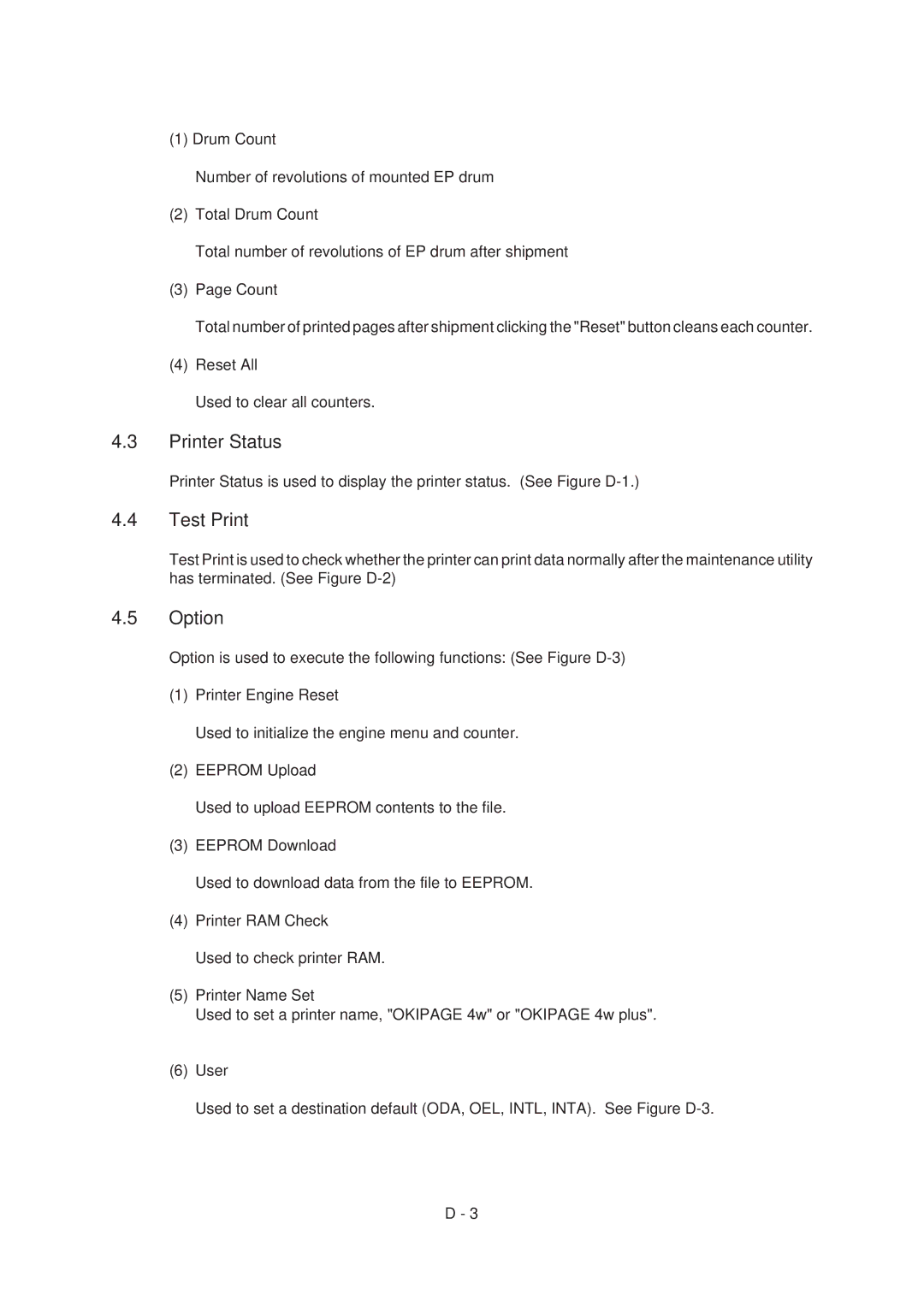 Oki 4M, 4W PLUS specifications Printer Status, Test Print 