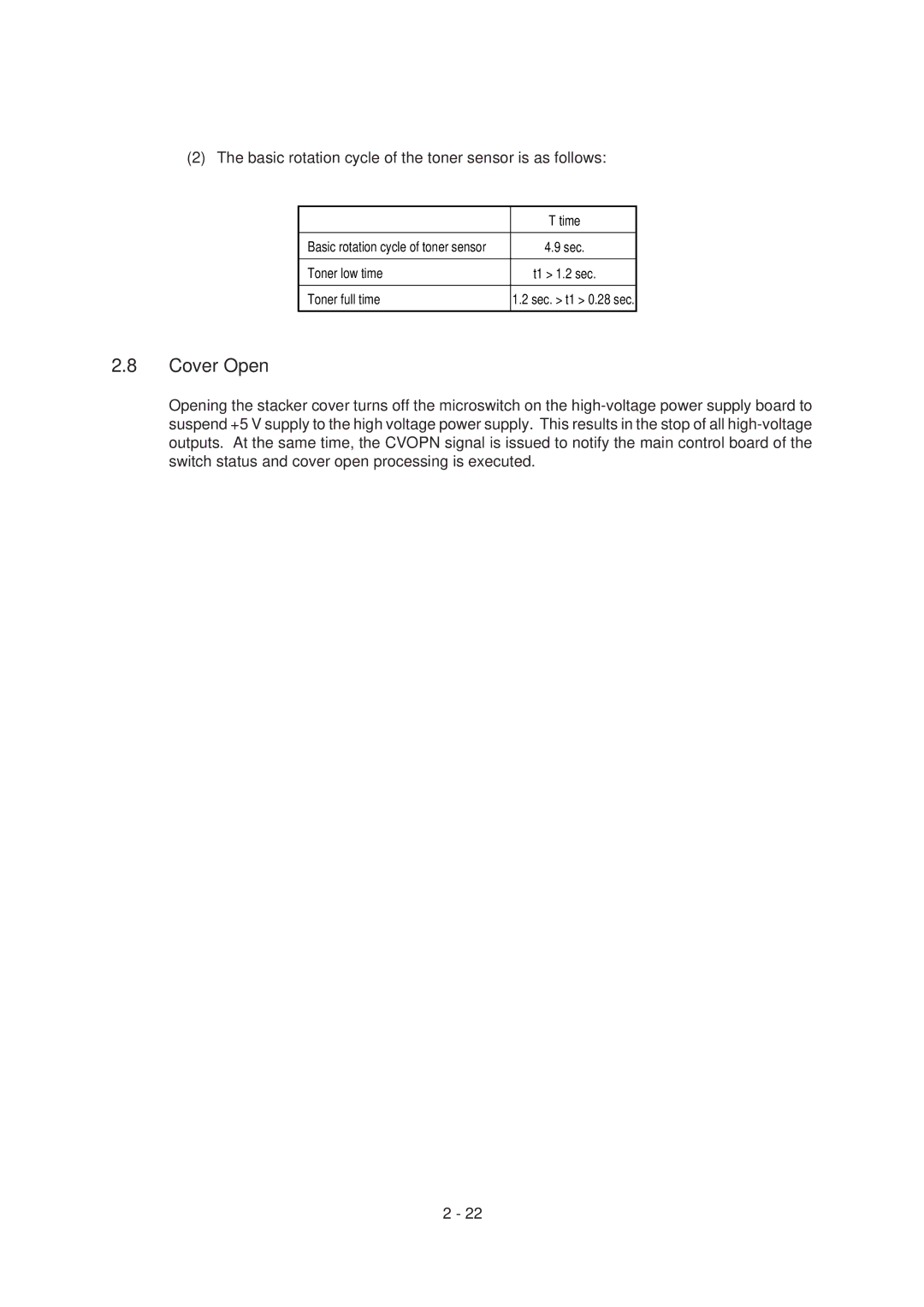 Oki 4M, 4W PLUS specifications Basic rotation cycle of the toner sensor is as follows 