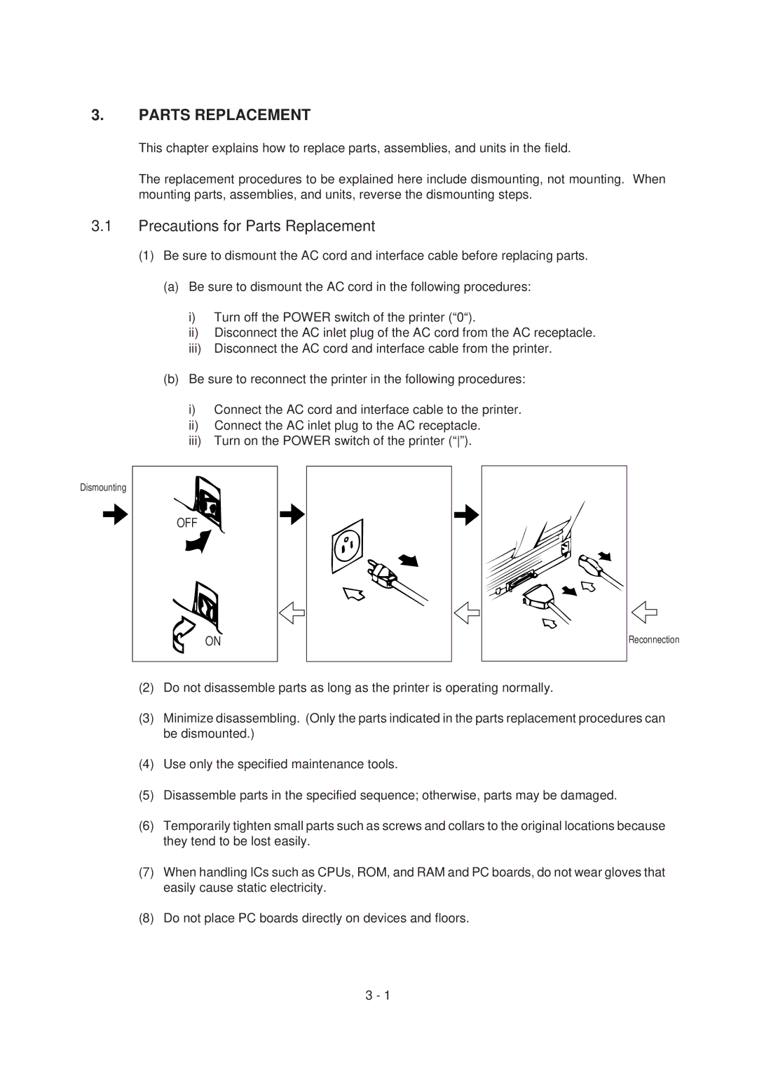 Oki 4M, 4W PLUS specifications Precautions for Parts Replacement, Off 