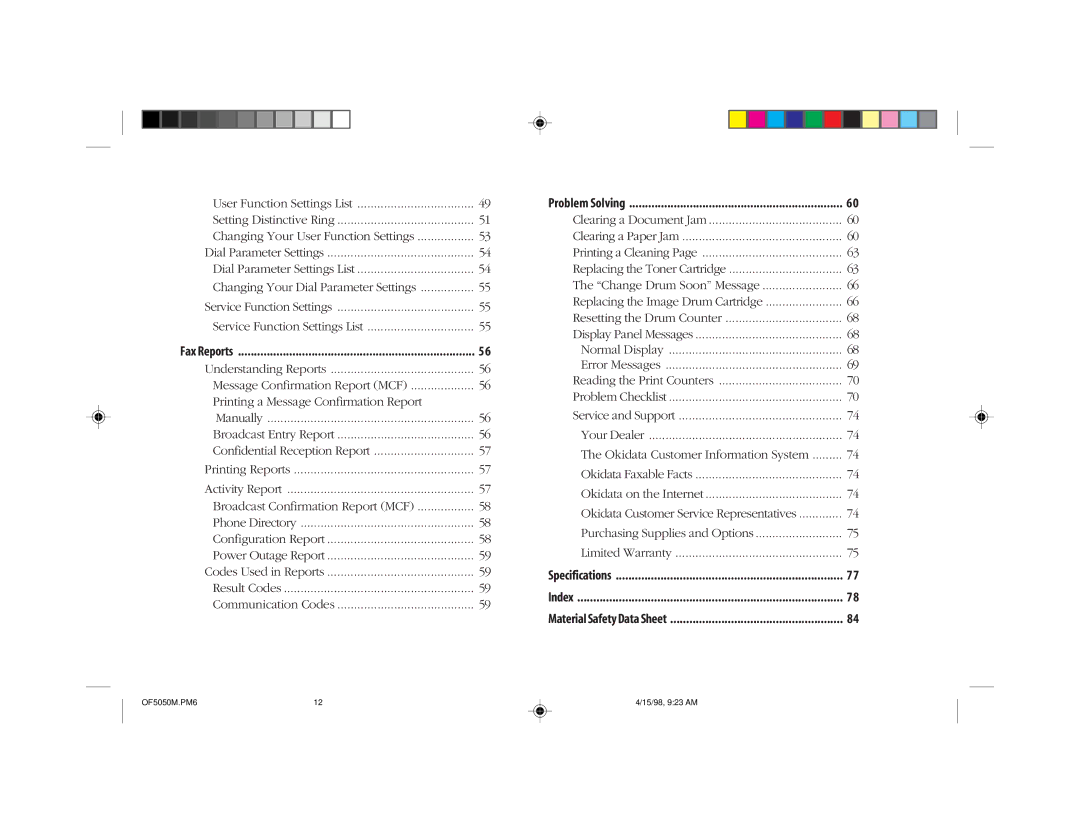 Oki 5050 manual Index 