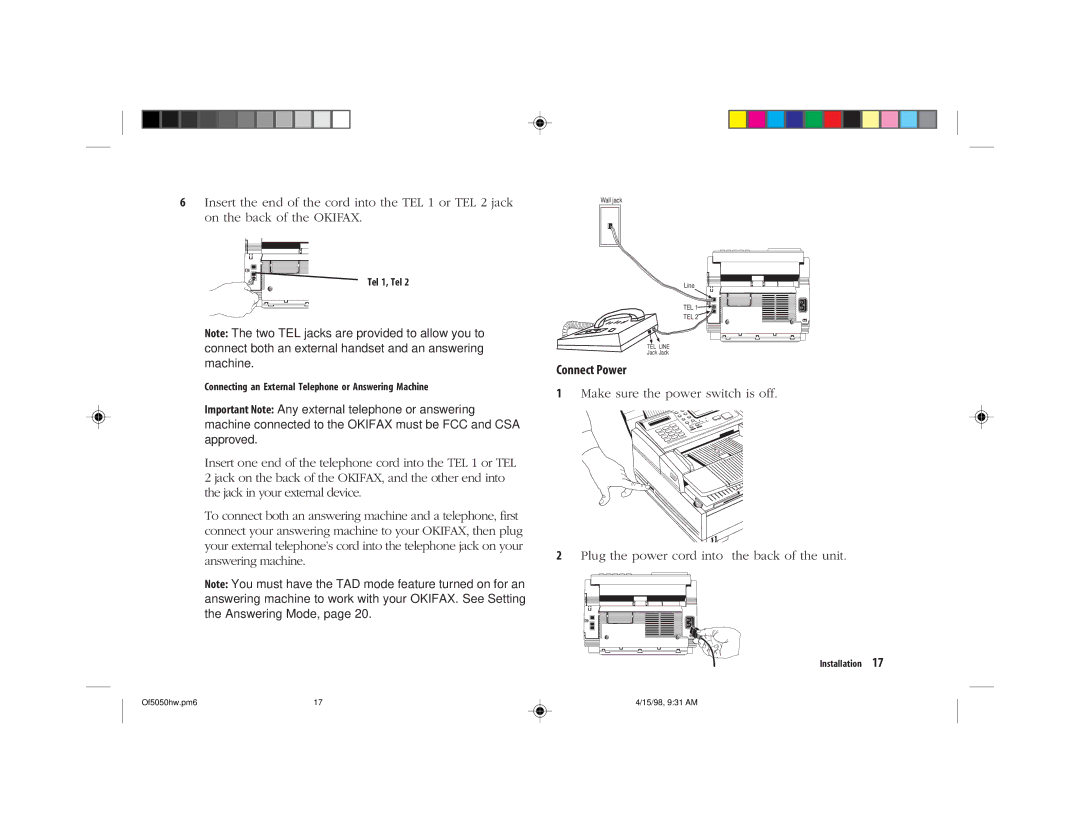 Oki 5050 manual Connect Power 