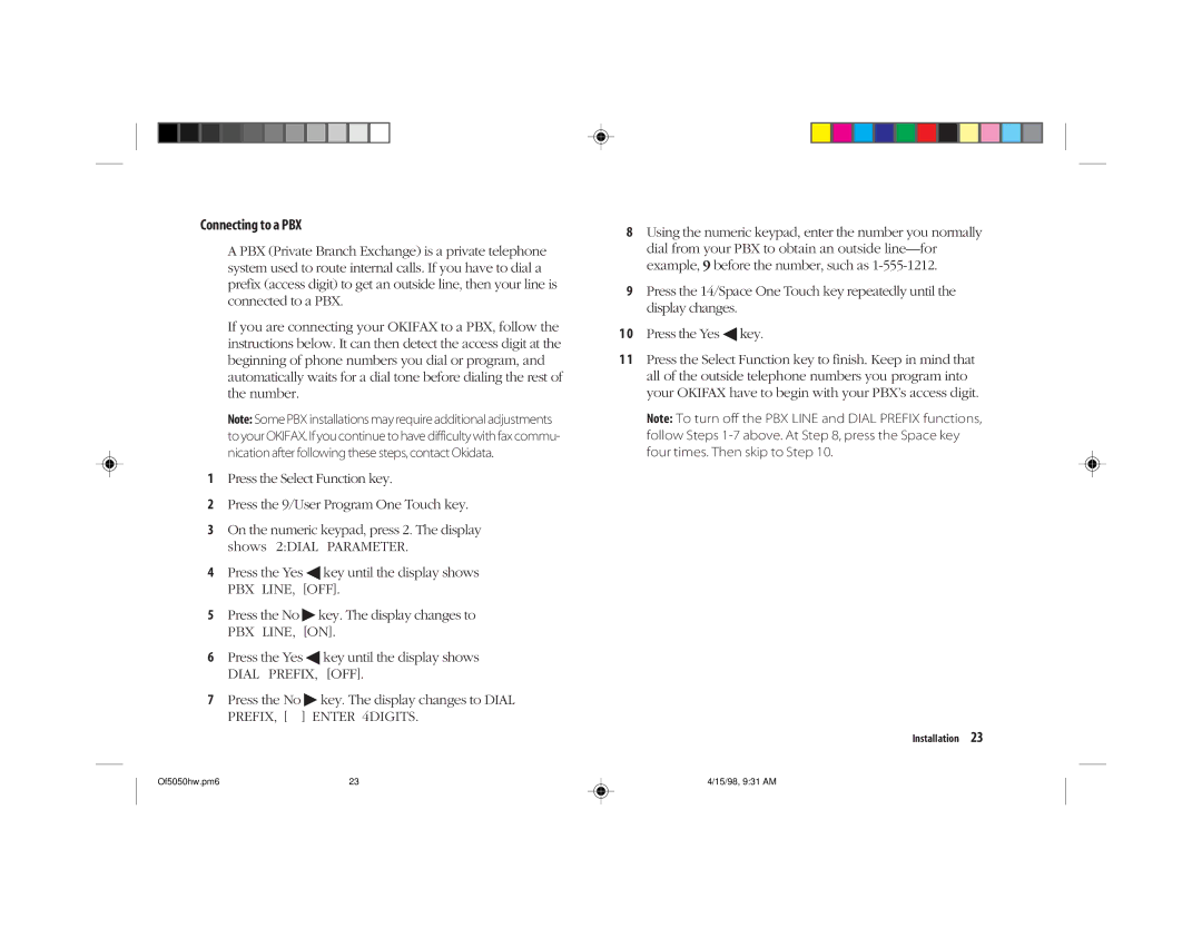 Oki 5050 manual Connecting to a PBX 