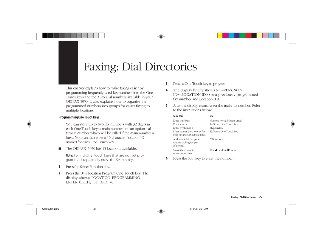 Oki 5050 manual Faxing Dial Directories 