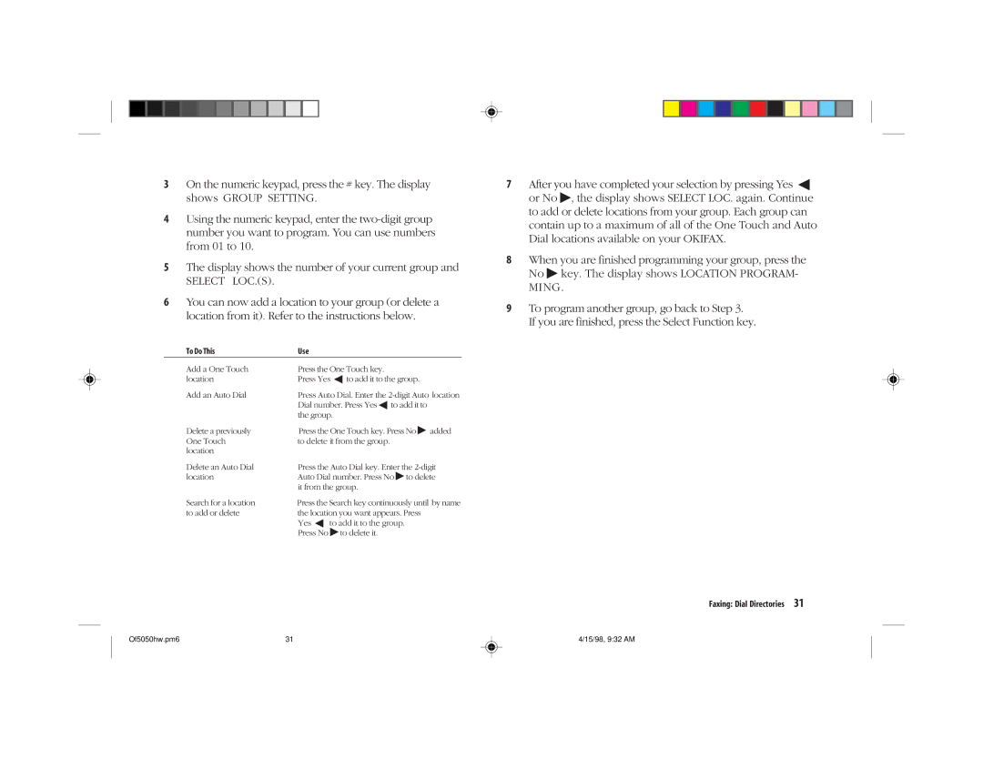 Oki 5050 manual Faxing Dial Directories 