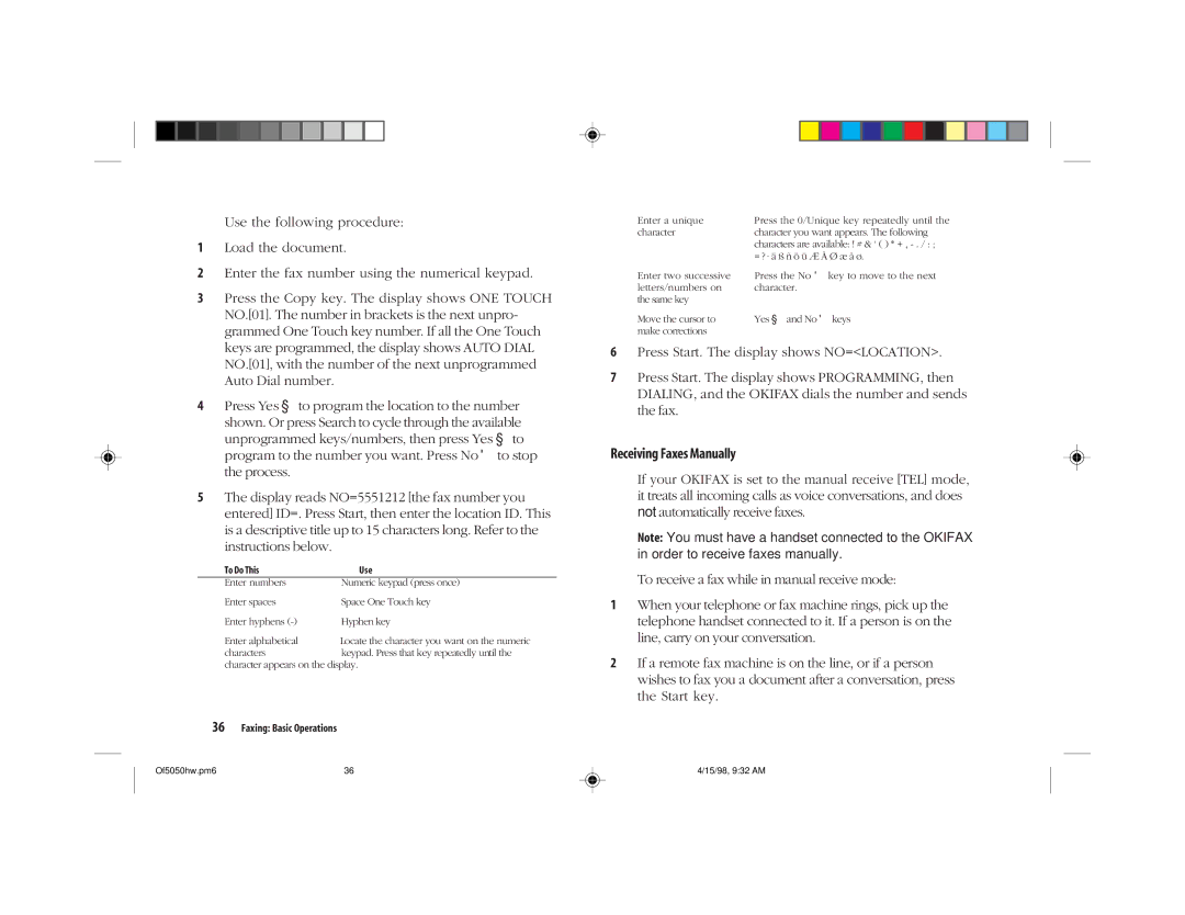 Oki 5050 manual Receiving Faxes Manually 