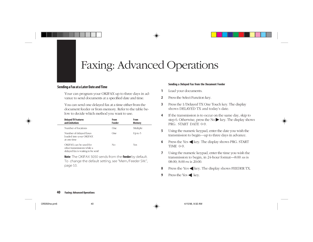 Oki 5050 manual Faxing Advanced Operations 