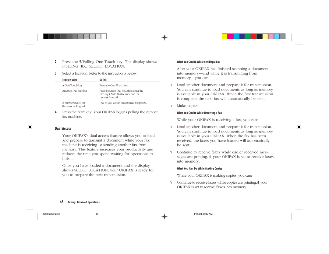 Oki 5050 manual Polling RX, Select Location 