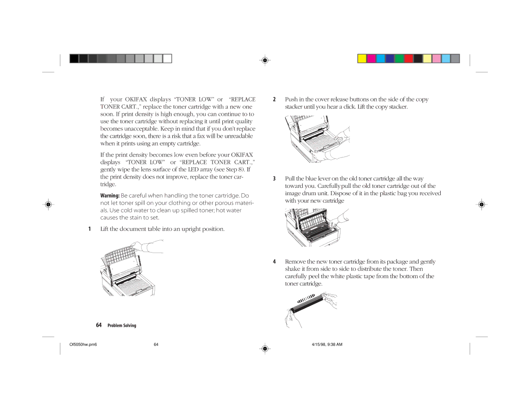 Oki 5050 manual Lift the document table into an upright position 