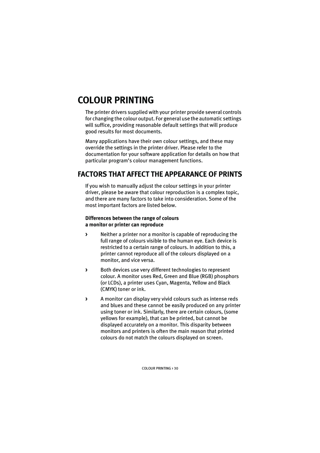 Oki 5100n manual Colour Printing, Factors That Affect the Appearance of Prints 