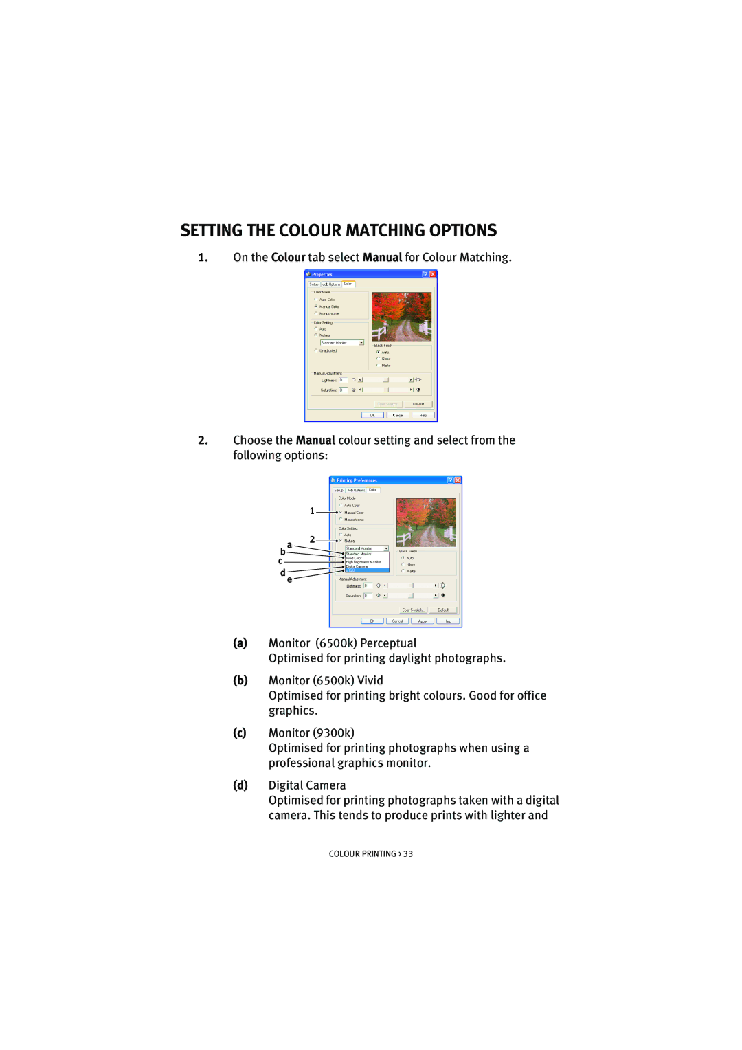 Oki 5100n manual Setting the Colour Matching Options 