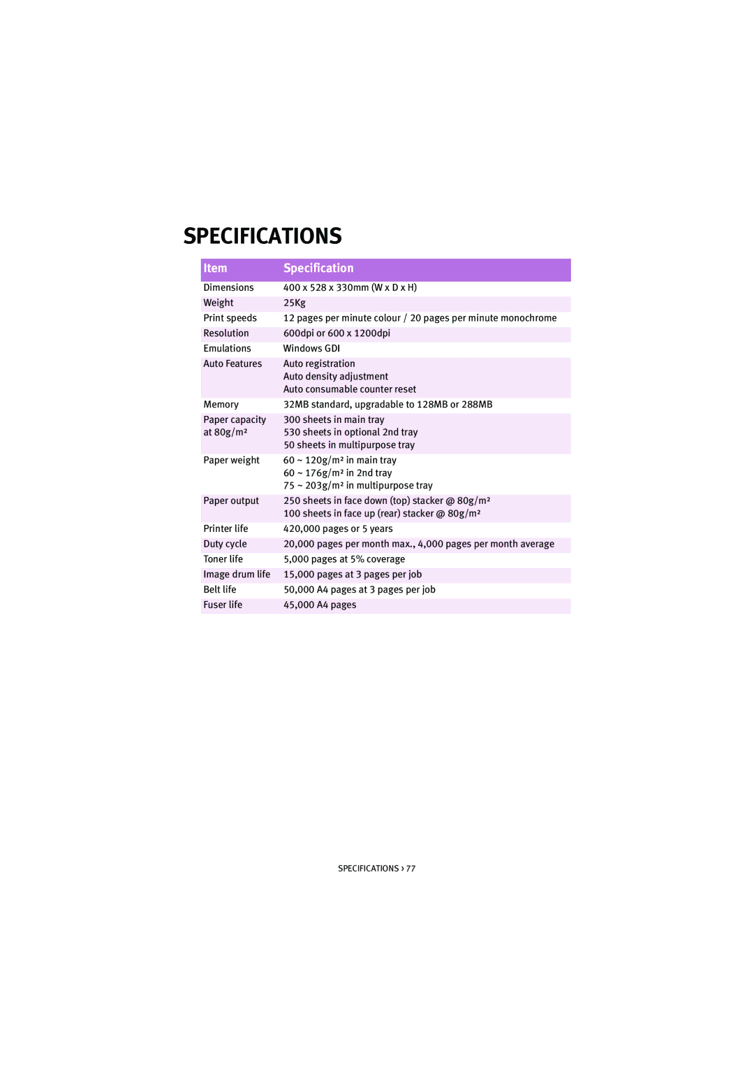 Oki 5100n manual Specifications 