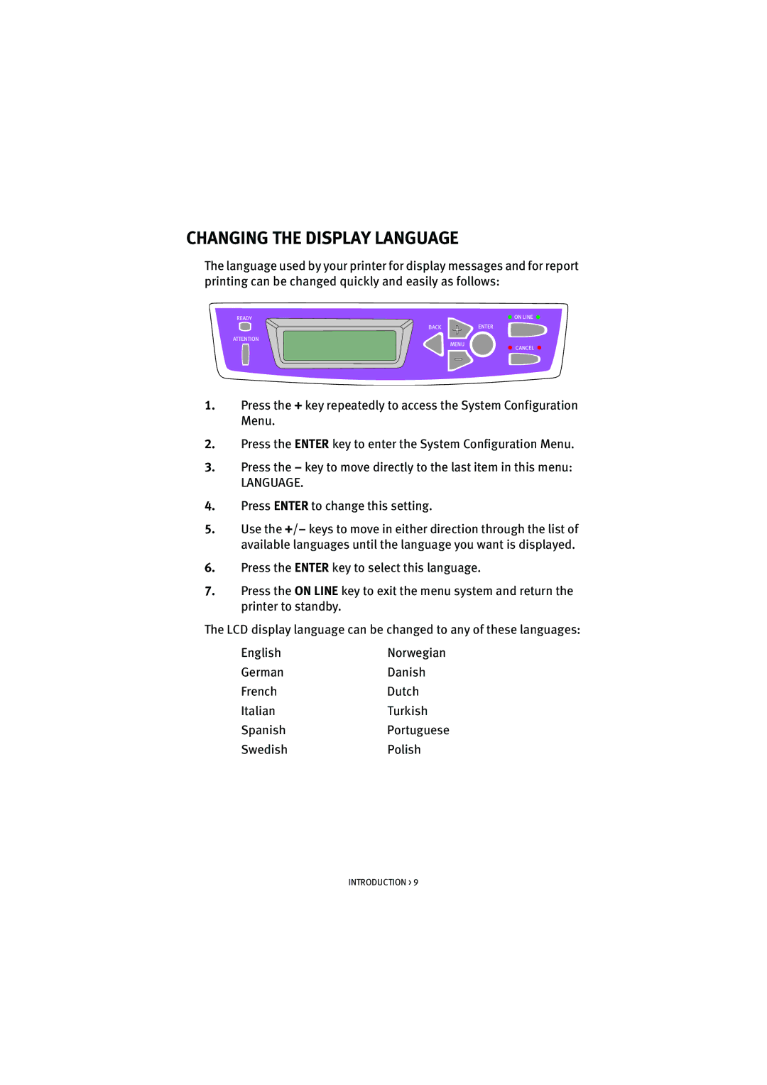 Oki 5100n manual Changing the Display Language 