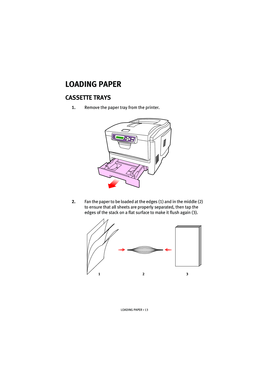 Oki 5200n manual Loading Paper, Remove the paper tray from the printer 